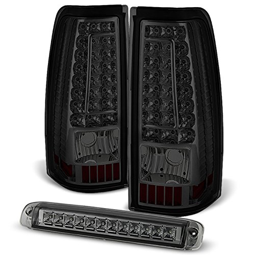 Chevy Silverado Sierra LED Smoked Tail Lights Replacement + Smoke LED 3rd Brake Cargo Light Lamp