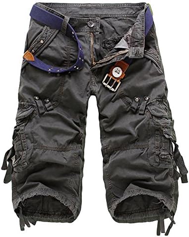 TideGG Men's Loose Fit Washed Cotton Military Some Time Cargo Capri Shorts Dark Grey 34