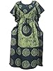 Indian Cotton Batik Kaftan Caftan Green Long Maxi Patio Dress One Size