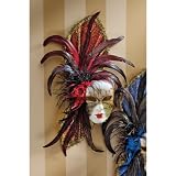 20 Venetian (Red) Feathered Italian Venice Venenetian Art Deco Carnival Wall Mask Sculpture