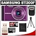 Samsung ST200F Smart Wi-Fi Digital Camera (Plum) with 8GB Card & Reader + Case + Tripod + Accessory Kit