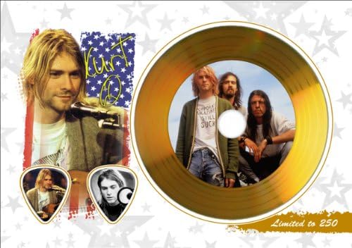Kurt Cobain Nirvana Gold Disc Display With Guitar Picks