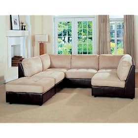 Contemporary Beige Brown Sectional Sofa with Ottoman