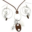 Necklace Hoop Earring Silver Wood Resin CZ Stylish Beads Leather Cord Bucasi