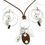 Necklace Hoop Earring Silver Wood Resin CZ Stylish Beads Leather Cord Bucasi