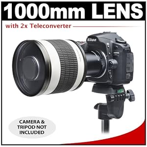 Rokinon 500mm f/6.3 Multi-Coated Mirror Lens with 2x Teleconverter (=1000mm) for Nikon D40, D60, D5000, D80, D200, D300, D3, D700, D90, D3000, D300s & D3s Digital SLR Cameras