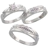 10k White Gold 3-Piece Trio His (6mm) & Hers (5mm) Diamond Wedding Band Set, w/ 0.12 Carat Brilliant Cut Diamonds; (Ladies Size 5 to10; Men's Size 8 to 14)