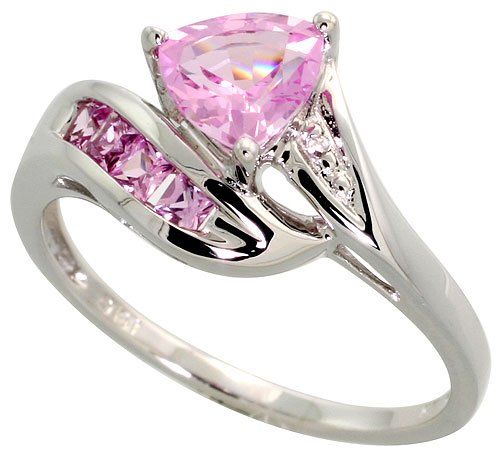 10k White Gold Ring 3/8 (10mm) wide, w/ 1.18 Total Carat Weight of Round Brilliant Diamonds & Lab Created Pink Sapphire Stones