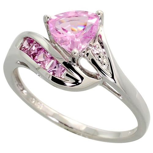 10k White Gold Ring Round Brilliant Diamonds & Lab Created Pink Sapphire Stones 10k White Gold Ring Round Brilliant Diamonds & Lab Created Pink Sapphire Stones