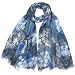 Polyester Cotton Sheer Watercolor Rose and Peony Flower Spray Frayed Edges Long Scarf Shawl Sarong - Various Colors