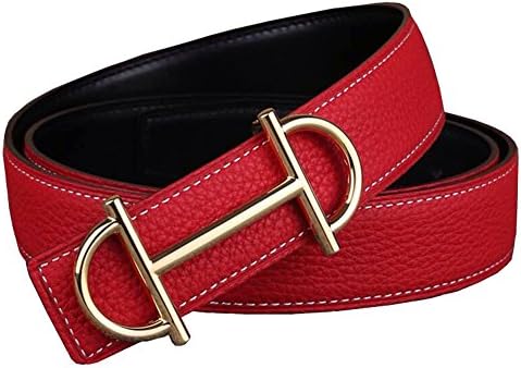 OKOKO women's girl's fashion alloy buckle leather belt(3.2cm) (105cm(up to 34" waist), Red)