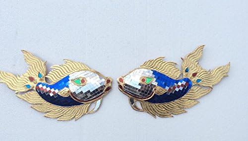 Baan Tawai, Chiang Mai, Thailand, Mosaic Twin Fish Thai Teak Wood Carving Wall Art Decor Hanging.