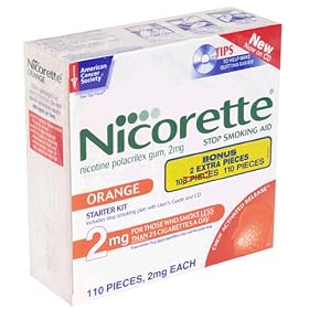 Nicorette Stop Smoking Aid, 2 mg, Gum, Orange, Starter Kit, Bonus 110 pieces