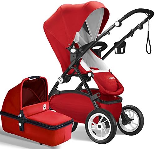 Anglebay High Viewing Baby Stroller With Infant Bassinet, Folding, Travel System Pushchair (Stroller with Bassinet, Red)