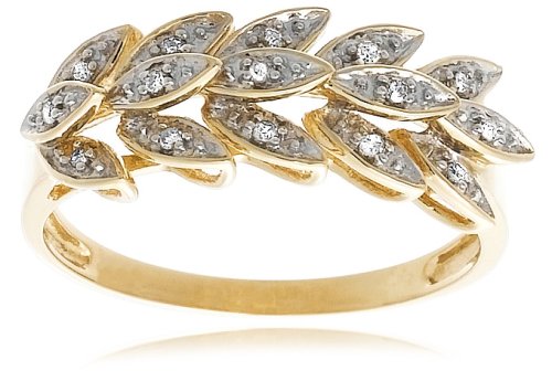 10k Choice of White or Yellow Gold Leaf Design Diamond Ring