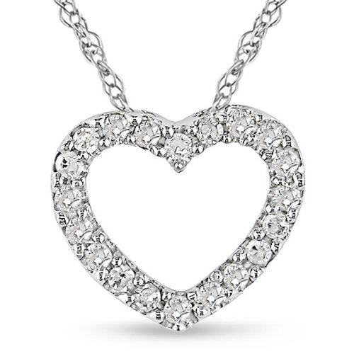 10k White Gold 1/10ct TDW Diamond Heart Necklace