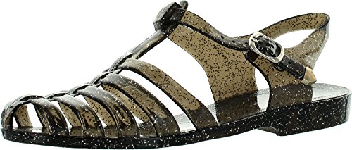 Womens Summer T-Strap Retro Jelly Rain Flat Sandals TRENDS SNJ SHOES