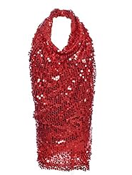 Sequined Open-Back Cowl Neck Halter Sleeveless Tunic 