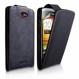 HTC ONE S BLACK LEATHER FLIP CASE / COVER WITH SCREEN PROTECTOR