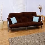 Classic 3 Seater Metal Futon Sofa Bed with Reflex Flake Futon Mattress in Choclolate Brown Colour