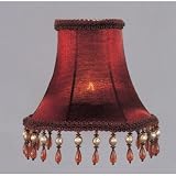 Silk Bell Shaped Chandelier Clip On Lamp Shades with Amber Beads - Red with Amber Beads - B1499