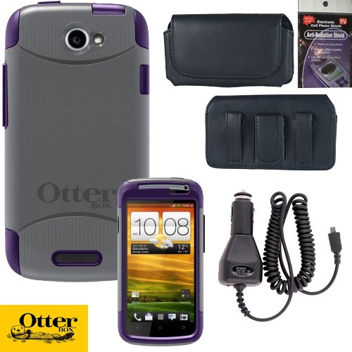 Otterbox Commuter Case for HTC One S Purple and Gray, Leather Horizontal Case that fits your phone with the Otterbox on it, Heavy Duty Car Charger & Anti Radiation Shield
