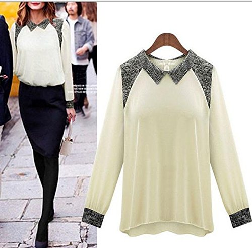 シャツ ブラウス チュニック 大きい サイズ 有 ツイード 柄 襟 シフォン トップス 長 袖 セレカジ シンプル 白 (オリジナル・ブレスレットとサシェセット)