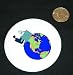 3 button / pin printed with symbolism, computer, symbol, office, industry, worker, employee, world, workplace, globe, atop, table, desk, business