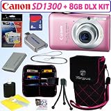 Cheap Canon PowerShot SD1300IS 12 MP Digital Camera (Pink) + 8GB Deluxe Accessory Kit