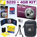 Nikon Coolpix S220 10MP Digital Camera (Plum) + 4GB Accessory Kit