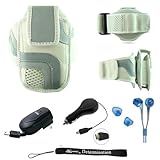 White Adjustable Deluxe Sportband / Workout Armband with Adaptable Neck Str ....