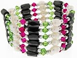 Magnetic Wrap Necklace/Bracelet - Green and Fushia with Pearls 36 Inches in Length
