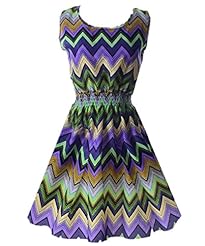 Elasticized   Waistline General Print Chiffon Summer Sleeveless Skater Dress 