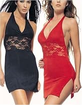 Plus Size Slinky Halter Dress in Red or Black