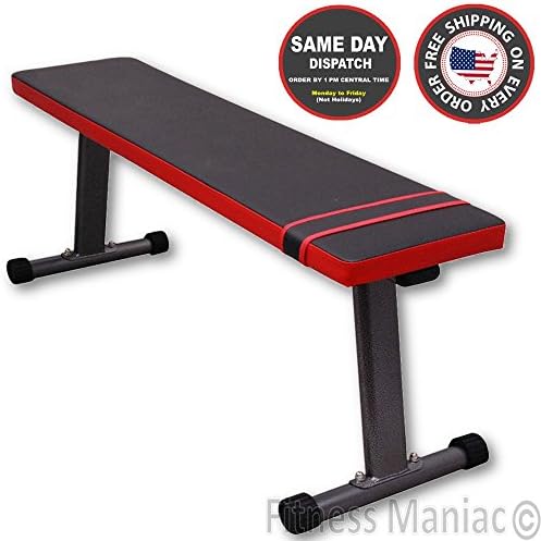 Flat Utility Weight Bench, Black and Red