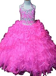 Girls  Halter Crystal Pleated Crystals Beaded Lace Organza  Ball Gown Flower-Girl Dress/Pageant Dress/Party Dress 