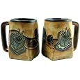 Set Of Two (2) MARA STONEWARE COLLECTION - 12 Ounce Coffee Cup Collectible Square Bottom Mugs - Coffee Beans & Mug Design