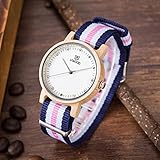 (Wooden Watch)ウッドウォッチ 2016新しい木製腕時計 ダブルストライプ ナイロンバンド アナログ表示　天然木 手作り 人気プレゼント 生活防水機能 専用ボックス 環境に優しい ファッシ