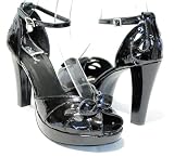 Rockabilly Black Patent Peep Toe Platform Shoes Bows