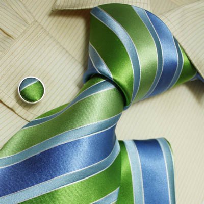 H5016 New Designes Green Blue Striped 100% Jacquard Woven Silk Tie Hanky Mens Necktie and Cuff Links Cufflinks and Handkerchiefs Set