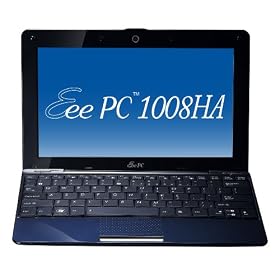 Asus Eee PC 1008HA Seashell Netbook, Midnight Blue (Intel 1.66 GHz, 1 GB RAM, 160 GB HDD, 10 inch screen)