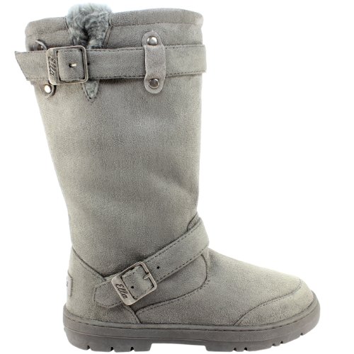 Womens Fur Lined Thick Sole Winter Snow Buckle Boots Grey Size 7