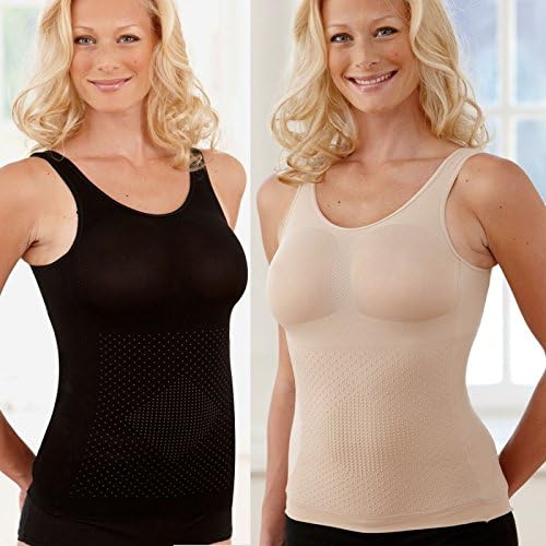 (3XL) Tummy Shaper Compression Tank - Set of 2 - Black, Tan