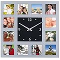 Wanduhr mit 12 Fotorahmen Bilderrahmen 32x32 Fotouhr Fotowanduhr Bilderrahmenwanduhr Geschliffenes Spiegelglas