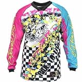Best Price Ed Hardy Motorsports Men's Racing Motorcycle Jersey with Graphics of Ed Hardy Tiger and Checkered Racing Flag Sz S