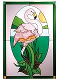 PINK FLAMINGO Tropical Suncatcher 14x20.5 Painted Glass Window