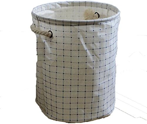 MMOO Folding Blue Checkered Cotton Rope Handle Storage Basket Storage Bucket Laundry Hamper