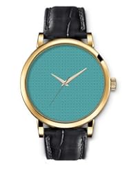 SPRAWL Aanalog Fashion Series Gold Ladies Watches of Genuine Black Leather Strap,Unique Wrist Watch for Women Girls Designed with Background of small squares in teal