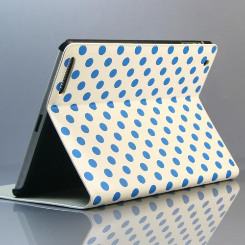 White and Blue / Polka Dot Pattern PU Leather 