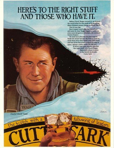 1982 Charles Chuck Yeager Photo Cutty Sark Scotch Birney Lettick art Print Ad